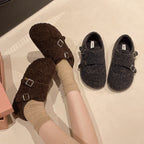 Damen Fleece-Hausschuhe mit praktischem Doppelschnallenverschluss EB