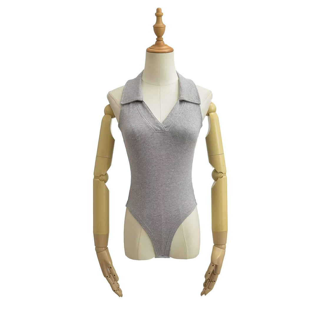 Damen figurbetontes Bodysuit mit modischem Kragen R&B