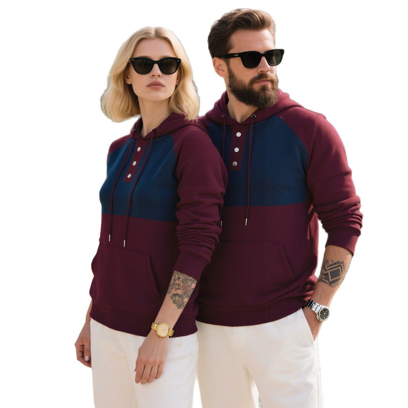 Herren modischer Kapuzenpullover mit strukturiertem GewR&Be und praktischen Knopfdetails R&B