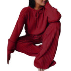 Damen Loungewear-Set mit tiefem V-Ausschnitt und breiten Hosenbeinen R&B
