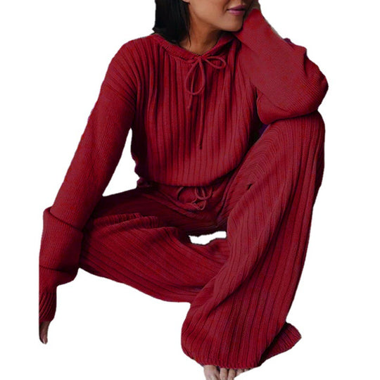Damen Loungewear-Set mit tiefem V-Ausschnitt und breiten Hosenbeinen R&B