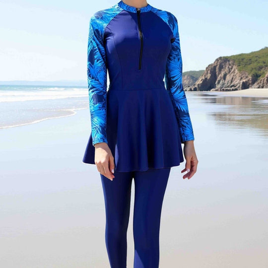 Damen Modischer Schwimmanzug mit Rock und langem Arm R&B