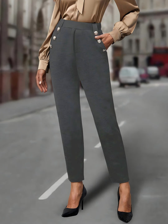Damen elegante Anzughose mit doppeltem Knopfverschluss und schmalem Bein R&B