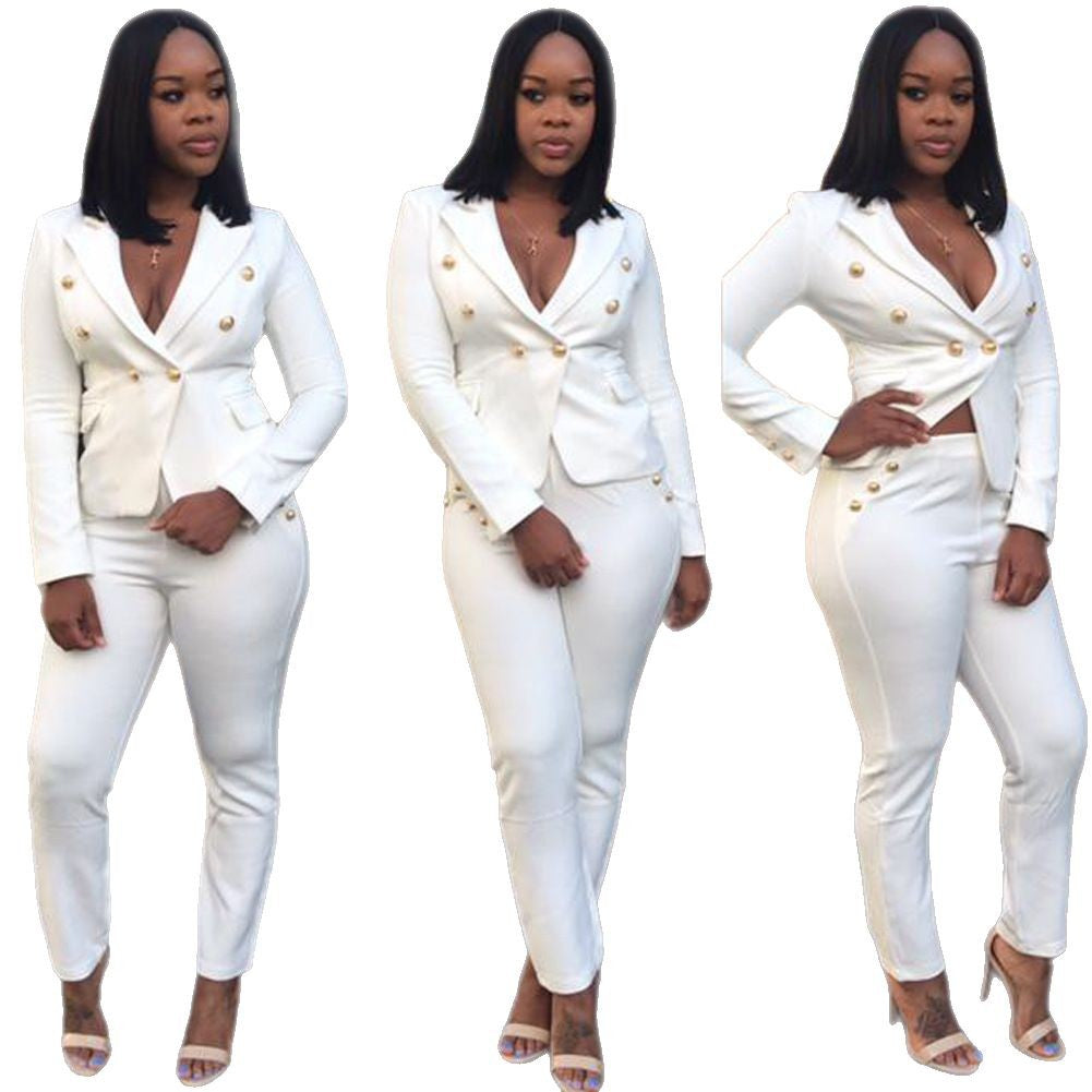 Damen elegantes Blazer-Outfit mit figurbetonten Hosen R&B