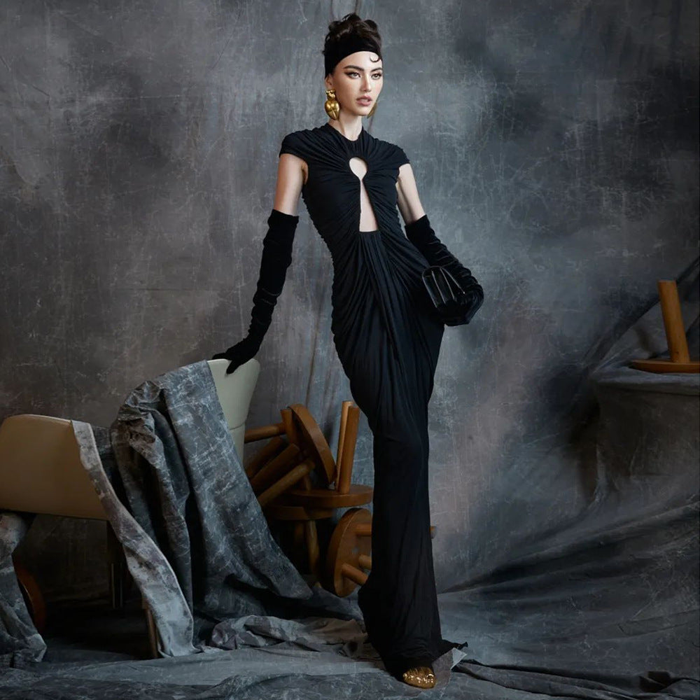 Damen glamouröses Abendkleid mit raffinierten Drapierungen und Schlitz R&B