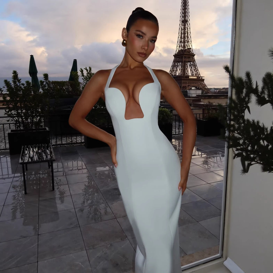 Damen Abendkleid mit tiefem V-Ausschnitt und figurbetontem Schnitt R&B