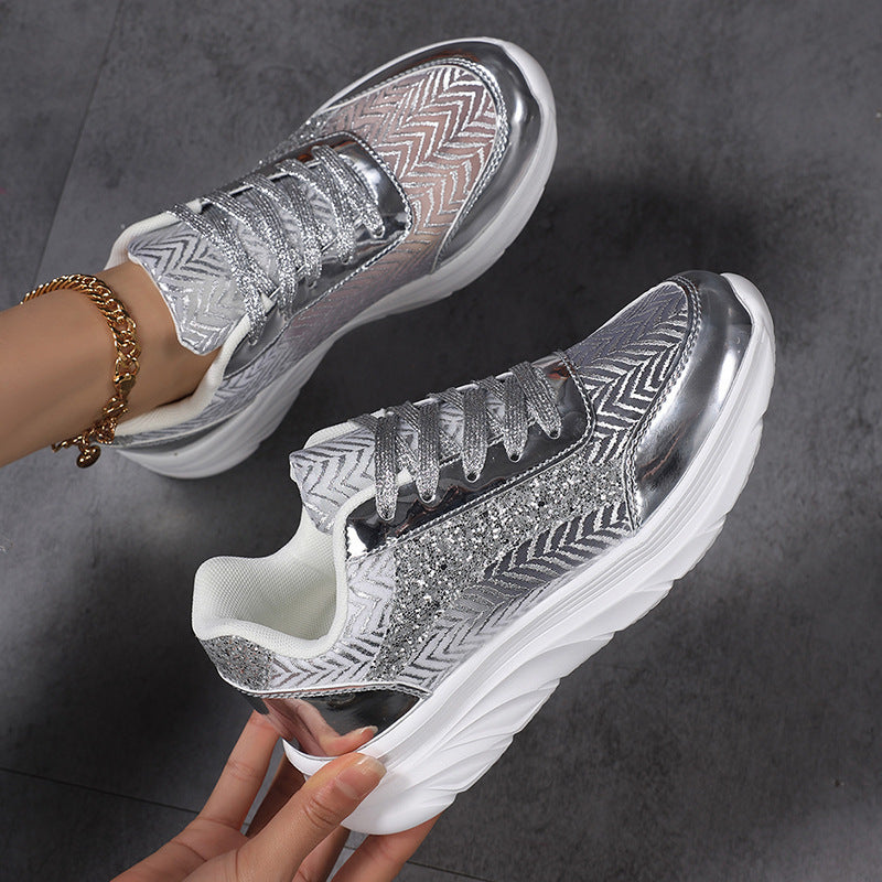 Damen nan glamouröser auffälliger Sneaker mit Glitzerpaneelen jacquardgewR&Btem Obermaterial und ergonomischer Wellenlaufsohle R&B