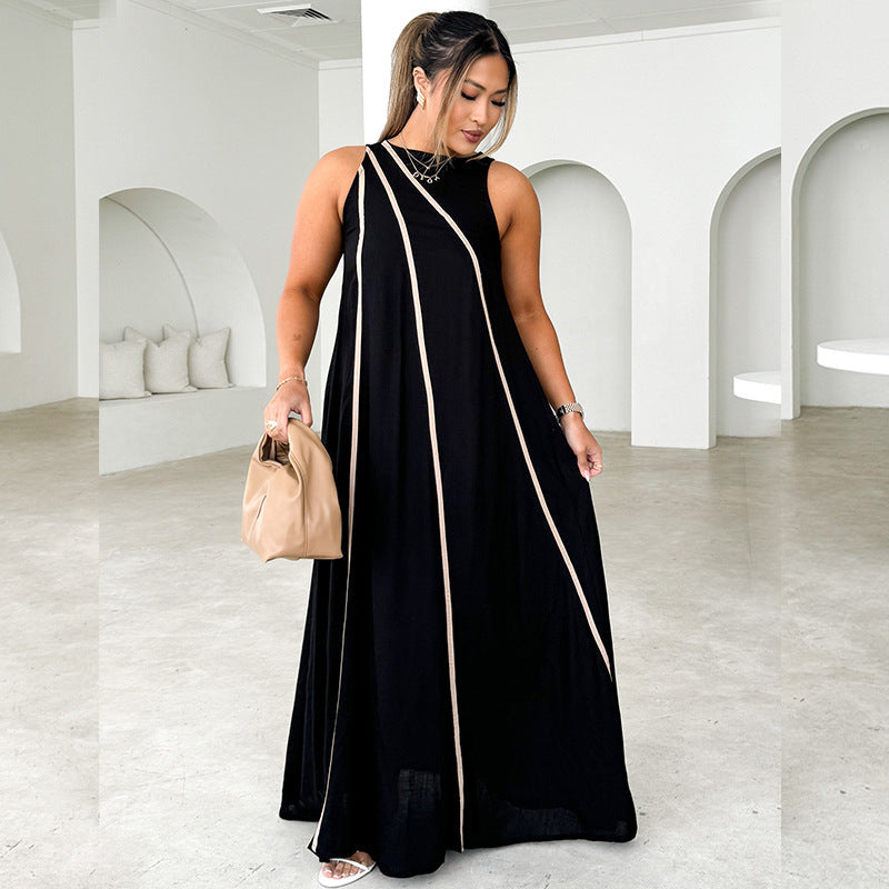 Damen Maxikleid mit elegantem Schnitt und detaillierter Kontrastnaht R&B