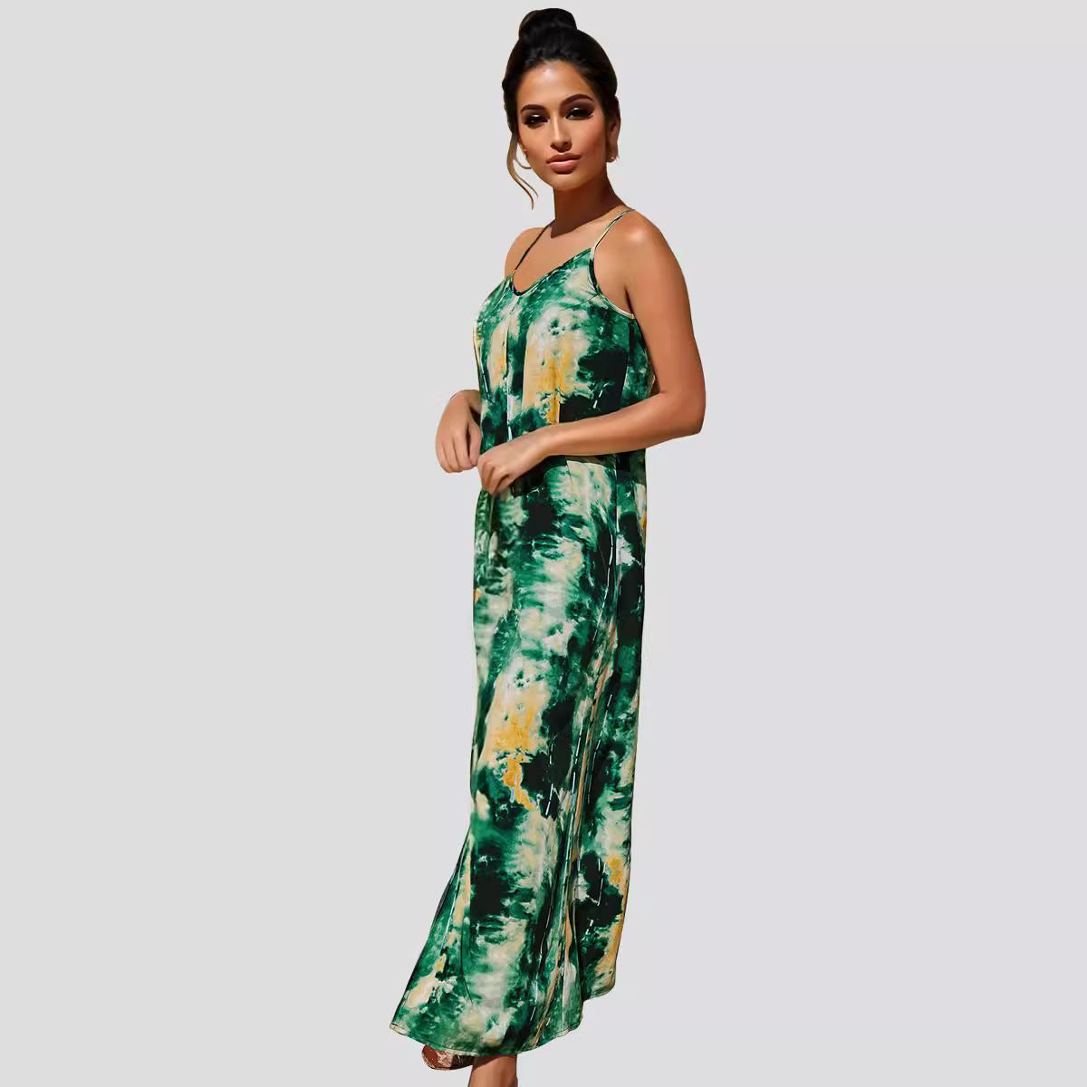 Damen Elegant langes Kleid mit Spaghettiträgern R&B