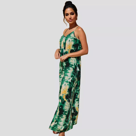 Damen Elegant langes Kleid mit Spaghettiträgern R&B