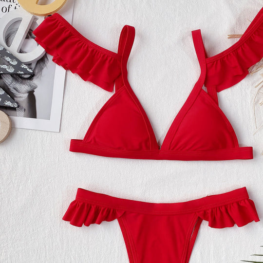 Damen Triangel-Bikini mit verspielten Rüschendetails R&B