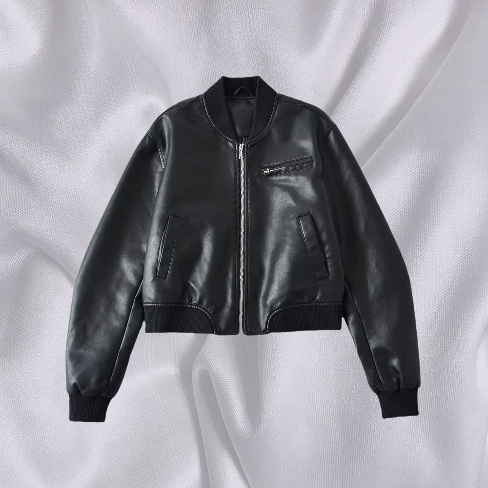 Damen Kunstleder Bomberjacke mit elastischem Abschluss und praktischen Taschen R&B