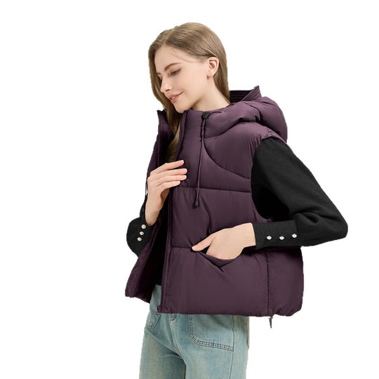 Damen gesteppte Weste mit abnehmbarer Kapuze und seitlichen Eingrifftaschen R&B