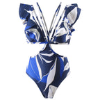 Damen Badeanzug mit elegantem Wickeldesign und voluminösen Rüschendetails R&B