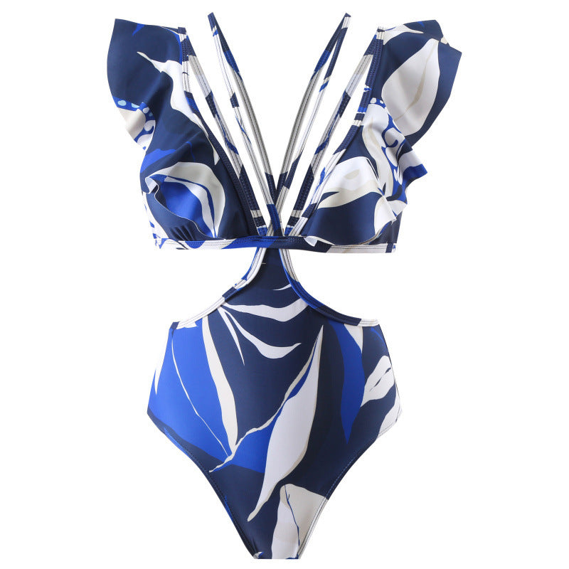 Damen Badeanzug mit elegantem Wickeldesign und voluminösen Rüschendetails R&B