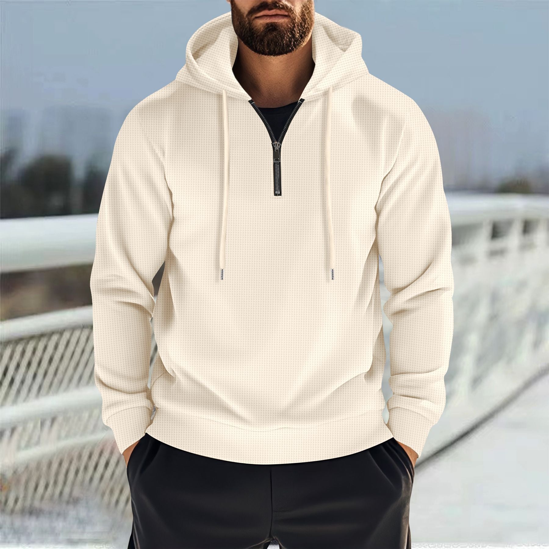 Herren Sportlicher Kapuzenpullover mit kurzem Reißverschluss und atmungsaktiven Einsätzen R&B