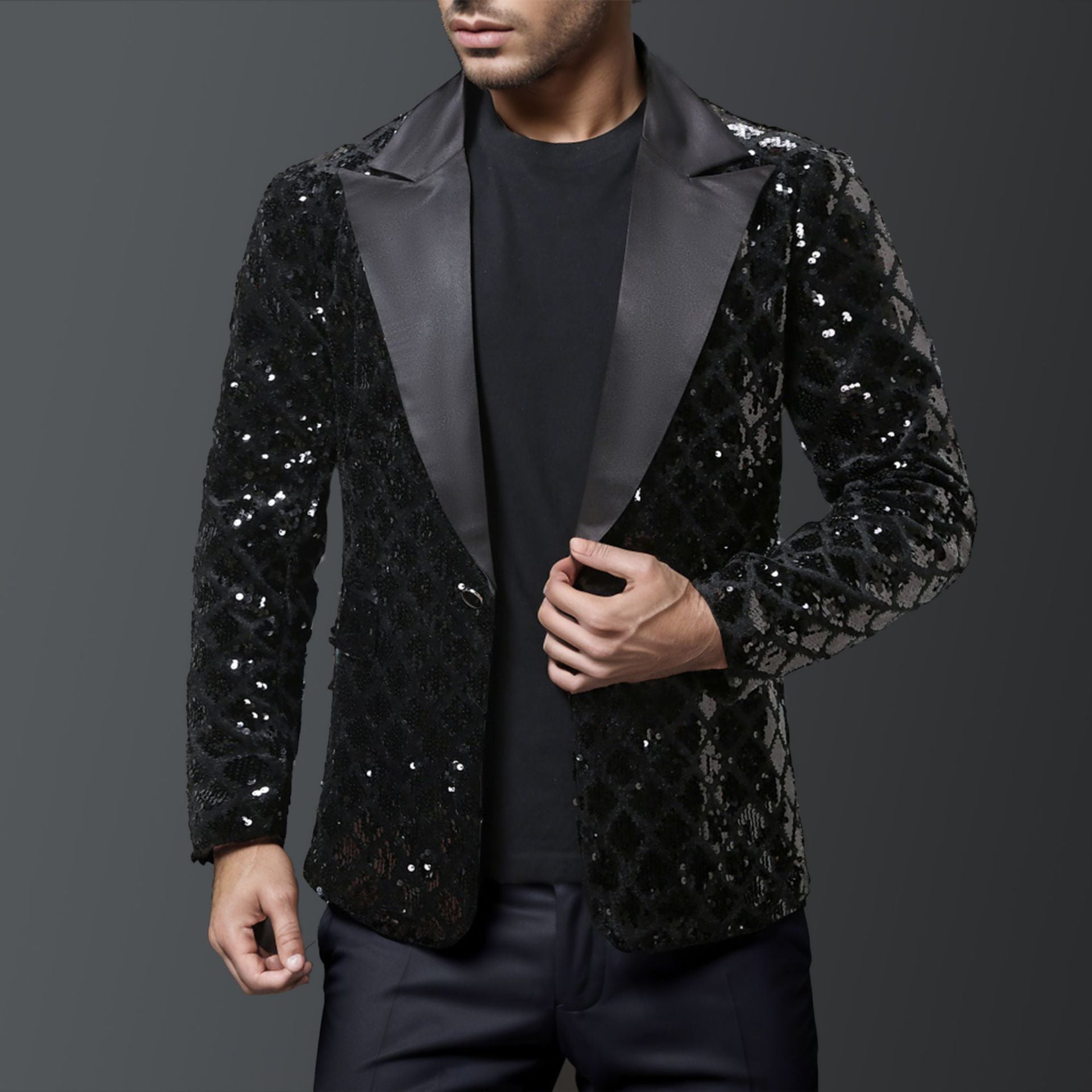 Herren eleganter Pailletten-Blazer mit luxuriösem Design R&B