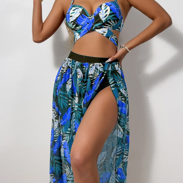 Damen Zweiteiler Bademode mit hohem Beinausschnitt und floralem Design R&B