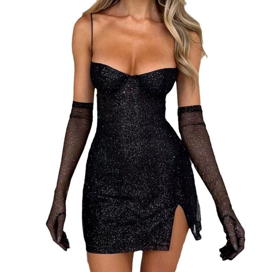 Damen Glamouröses Minikleid mit schimmerndem Oberteil und taillierter Silhouette R&B