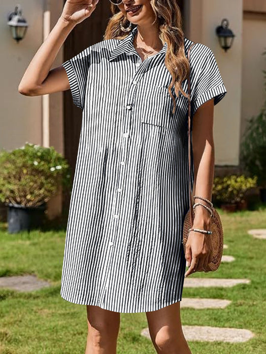 Damen Hemdblusenkleid mit feinen Streifen und praktischen Taschen R&B