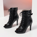 Damen Peeptoe Ankle Boots mit modischem Schnür-Design und elegantem Stiletto-Heel R&B