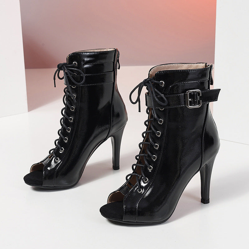 Damen Peeptoe Ankle Boots mit modischem Schnür-Design und elegantem Stiletto-Heel R&B