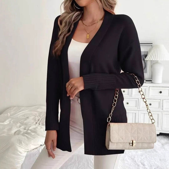 Damen Langer Strickcardigan mit feinen Rippdetails und lässigem Schnitt R&B
