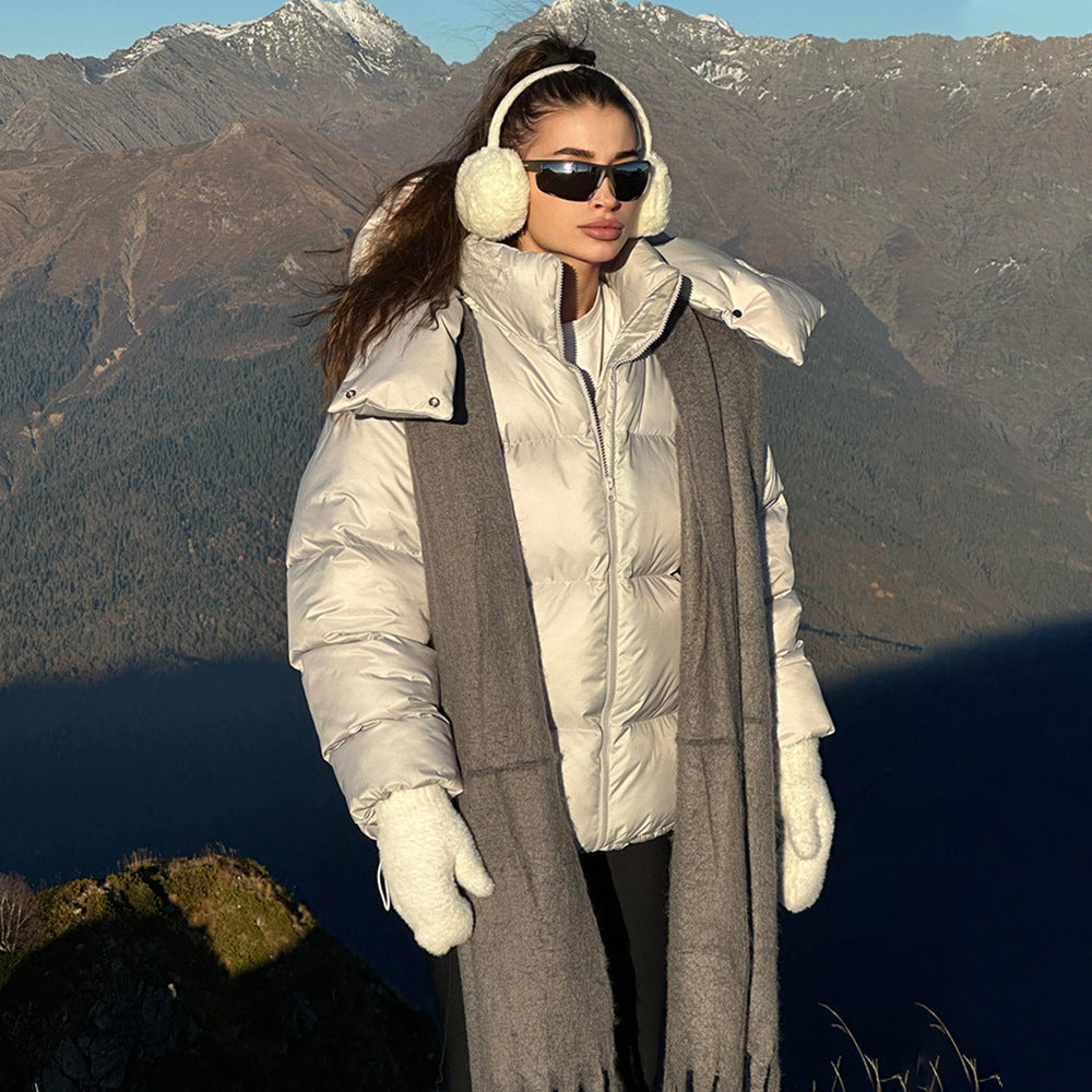 Damen Modische Steppjacke mit hochschließendem Kragen und voluminösen Ärmeln R&B