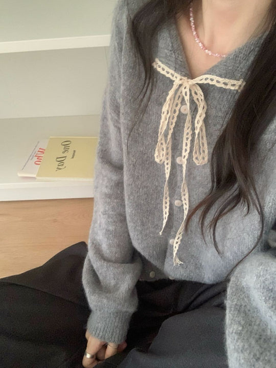 Damen lässiger Strickcardigan mit Kordelzug und feiner Struktur R&B