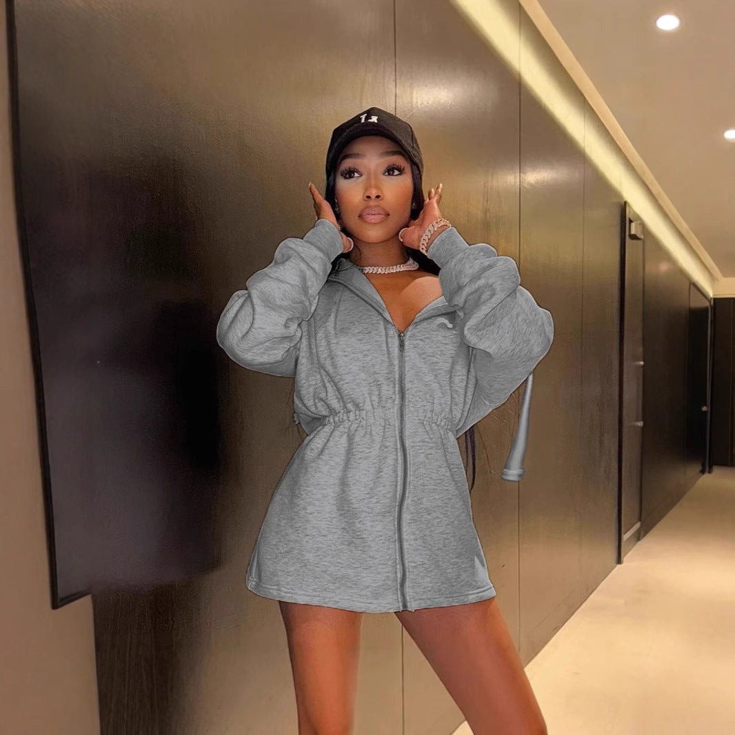 Damen Sportliche Kapuzenjacke mit taillierbarem Schnitt und Reißverschluss R&B