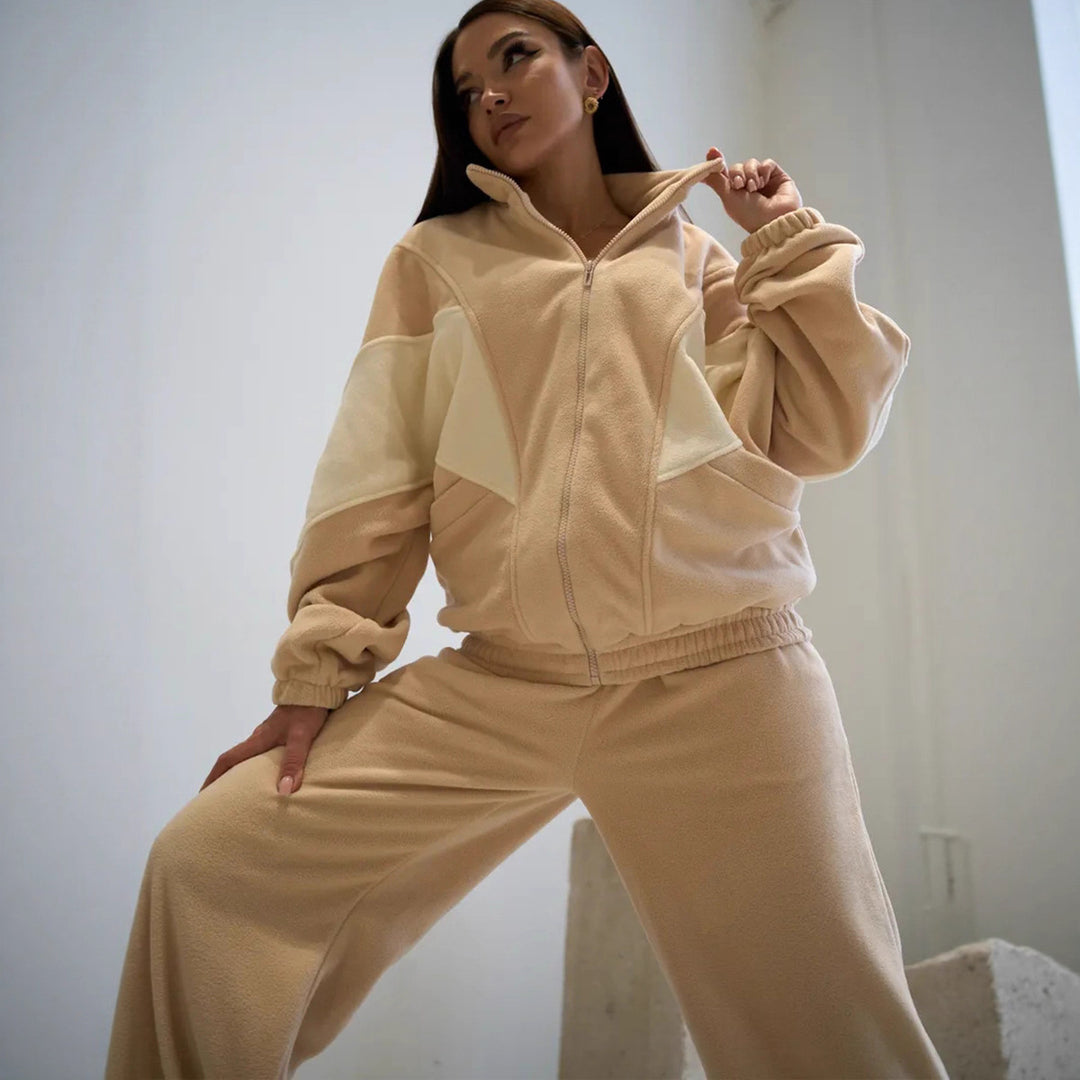 Damen Urbanes Fleece-Set mit hohem Kragen und praktischen Taschen R&B