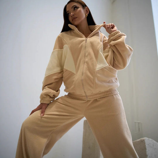 Damen Urbanes Fleece-Set mit hohem Kragen und praktischen Taschen R&B