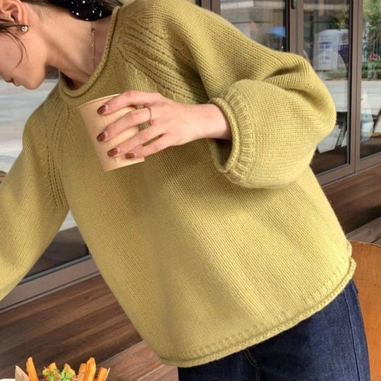 Damen gemütlicher Strickpullover mit lässigem Schnitt und luftigen Ärmeln R&B
