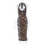Damen Rockabilly Kleid mit Halterneck-Design und trendigem Animalprint R&B