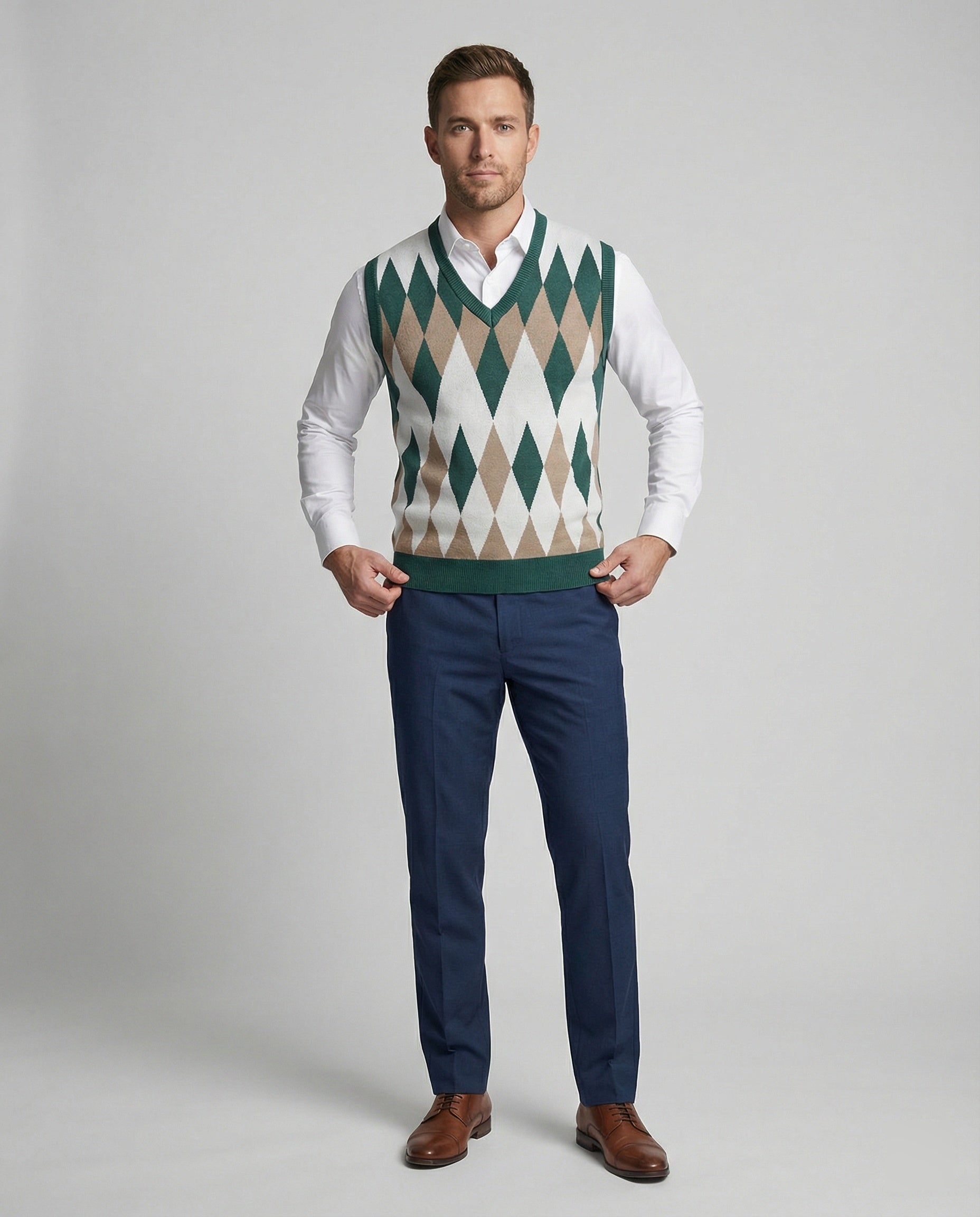 Herren ärmelloser Strickpullover im eleganten Diamantmuster R&B