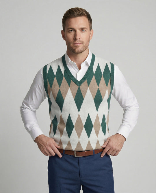 Herren ärmelloser Strickpullover im eleganten Diamantmuster R&B