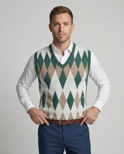 Herren ärmelloser Strickpullover im eleganten Diamantmuster R&B