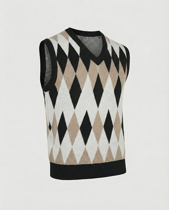 Herren ärmelloser Strickpullover im eleganten Diamantmuster R&B