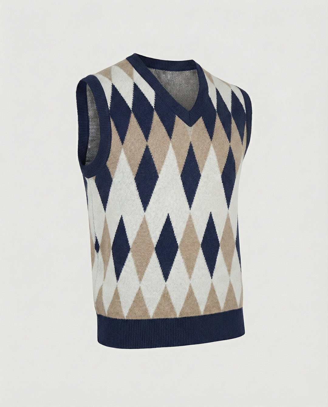 Herren ärmelloser Strickpullover im eleganten Diamantmuster R&B