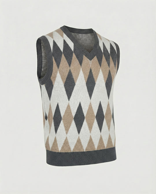 Herren ärmelloser Strickpullover im eleganten Diamantmuster R&B
