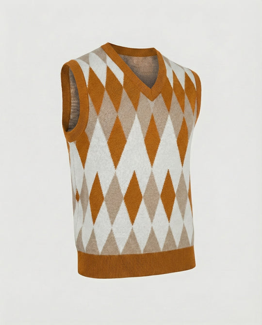 Herren ärmelloser Strickpullover im eleganten Diamantmuster R&B