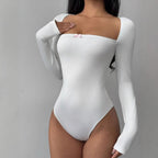 Damen Figurbetontes Langarm-Body mit elegantem Ausschnitt R&B