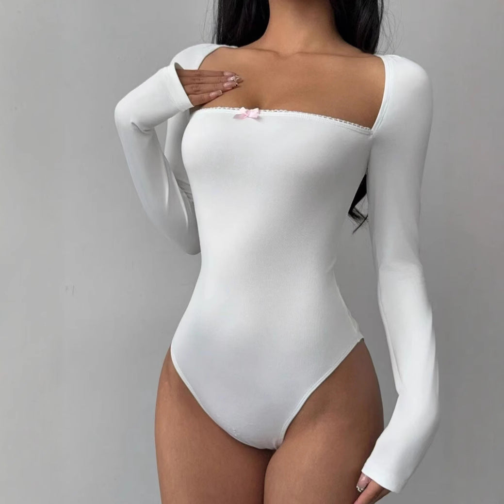 Damen Figurbetontes Langarm-Body mit elegantem Ausschnitt R&B