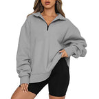 Damen Oversized Pullover mit kurzem Reißverschluss und lässigem Schnitt R&B