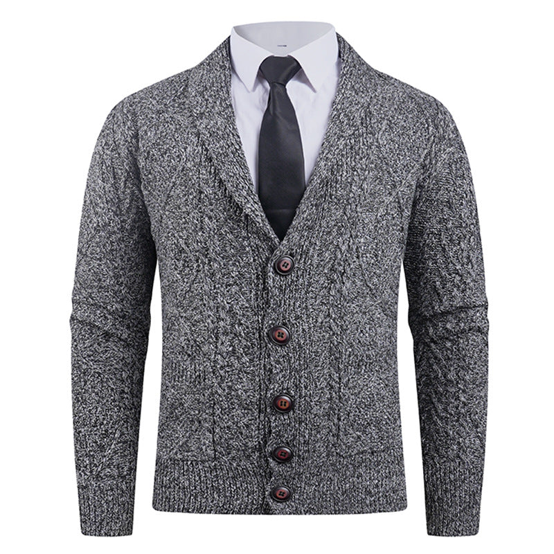 Herren Strickjacke mit markantem Zopfmuster und stilvollem Schalkragen R&B