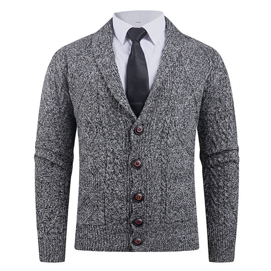 Herren Strickjacke mit markantem Zopfmuster und stilvollem Schalkragen R&B