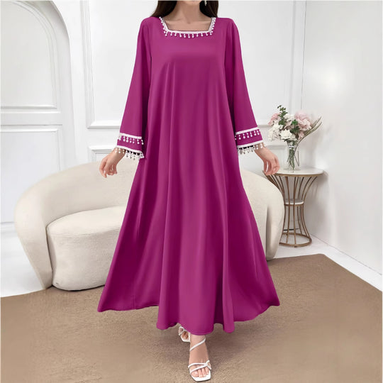 Damen Elegantes Maxikleid mit dekorativen Fransen und weiten Ärmeln R&B