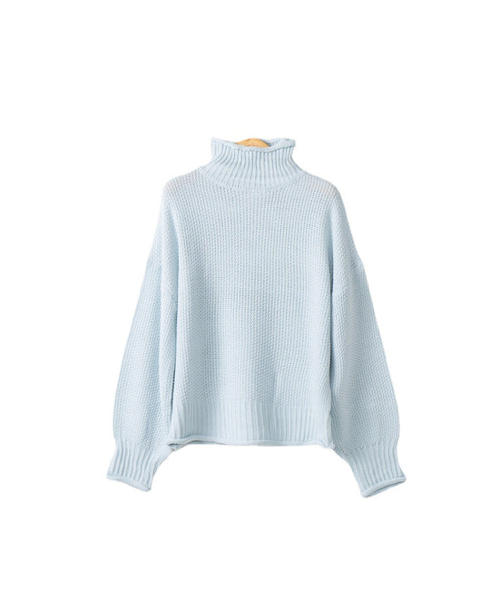 Damen grobstrick Pullover mit Stehkragen und überschnittenen Schultern R&B