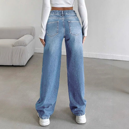 Damen Weite Jeans mit lässigem Schnitt und hohem Bund R&B