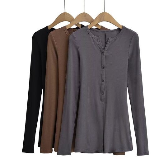 Damen Langarm-Jumpsuit mit Knopfverschluss R&B